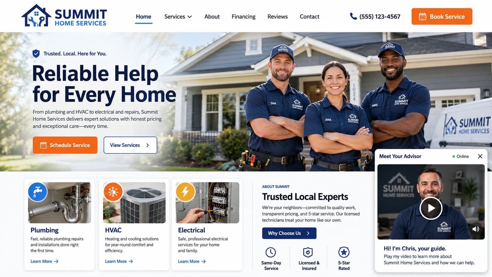 Home service website with an embedded video tour